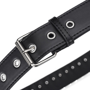 <span class=keywords><strong>Ceinture</strong></span> Y2K en alliage d'<span class=keywords><strong>argent</strong></span> de haute qualité, style punk rock décontracté, pour hommes <span class=keywords><strong>et</strong></span> femmes, avec œillets <span class=keywords><strong>et</strong></span> clous noirs, 2 pouces, 110-120 cm - Product Image 4