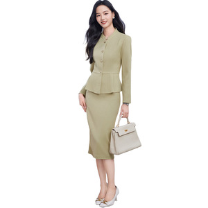 Women's Blazer Suit Set Midi Skirt With Peplum Design For Work And Interviews Anti-Wrinkle Worsted Fabric - Product Image 5