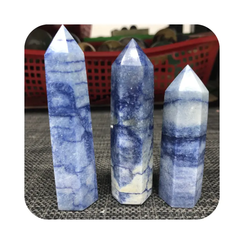Werkspreis Turm polieren natürlicher Kristall handwerklich Quarzstein blau Aventurine Punkt Geschenk für Schmuck und Fengshui