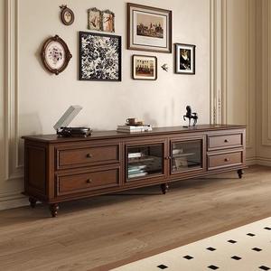 Mueble de TV de Madera Maciza Estilo Americano Logan, Color Nogal, Retro Vintage, Soporte de TV con Almacenamiento para Colocar en el Suelo - Product Image 1