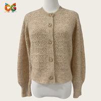 CG 2026 Neue Damen-Strickjacke aus Merinowolle mit Einfarbigem Kragen, Weich, Warm, Atmungsaktiv, Lässig für den Alltag, Herbst-Knopfleisten-Cardigan