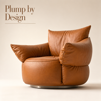 Fauteuil pivotant en cuir véritable avec coussin moelleux, fauteuil lounge individuel, fauteuil d'appoint rond personnalisable pour salon