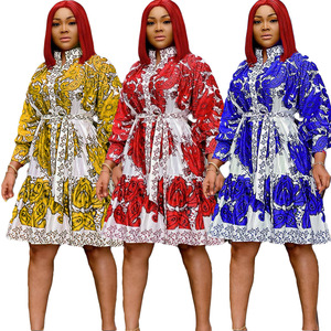 2021 nuova moda manica di foglia di loto stretta con stampa fasciatura abito da lavoro abiti lunghi da notte <span class=keywords><strong>abbigliamento</strong></span> <span class=keywords><strong>donna</strong></span> - Product Image 2