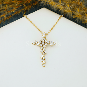 Collar de diamantes de racimo cruzado de Plata de Ley 925, joyería de declaración espiritual para hombres y mujeres directamente desde la India - Product Image 1