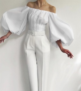 Long Sleeve <b>Bubble</b> Lantern Sleeve Strapless Waisted Women's Shirt <b>Top</b> Fashion - Product Image 4