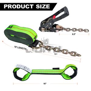 2 sangles en forme d'os pour chien avec <span class=keywords><strong>sangle</strong></span> <span class=keywords><strong>courte</strong></span> renforcée, poignées <span class=keywords><strong>à</strong></span> <span class=keywords><strong>cliquet</strong></span> avec extrémité en chaîne, sangles de 2 pouces, kit de chaîne G70 <span class=keywords><strong>à</strong></span> 8 points pour véhicule - Product Image 2