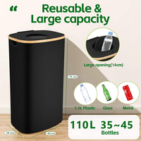 Panier de rangement à couvercle en bambou Bac de recyclage pliable pour bouteilles Déchets et cuisine Organisation de la maison