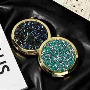 Hot Souvenir Double-Sided Makeup <b>Mirror</b> Portable Round <b>Compact</b> <b>Mirror</b> with Diamond Glitter Powder Travel <b>Mirror</b> - Product Image 4