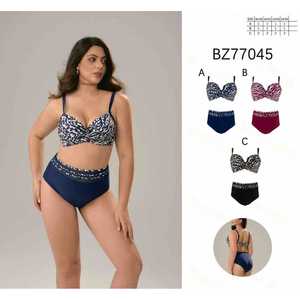 Costume da bagno bikini taglie forti HDJ blu navy con controllo pancia, push-up e vita alta - Taglie 46/48, 50/52, 54/56 - Abbigliamento mare donna - Product Image 1