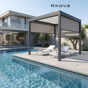 Pergola motorisée RKOVE RK-S3 7*7m en aluminium à lames orientables avec 2 écrans ZIP et éclairage LED chaud, pergola extérieure - Product Image 1