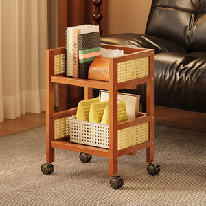 Carrito <span class=keywords><strong>de</strong></span> Ruedas Antiguo Portátil con Múltiples Niveles para Guardar Refrigerios, Artículos Diversos, Libros y Otras <span class=keywords><strong>Cosas</strong></span> Junto al Sofá - Product Image 4