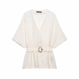 Conjunto de Camisa con Cinturón y Pantalones Anchos Plisados para <span class=keywords><strong>Mujer</strong></span>, Modelo 2026, Traje de Oficina de Dos Piezas con Detalle en la Cintura, Fabricación OEM - Product Image 2