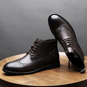 New Arrivals Carved Cowhide <b>Boots</b> Men's <b>Work</b> <b>Boots</b> Large Size Plus Velvet Warm <b>Leather</b> Shoes - Product Image 4