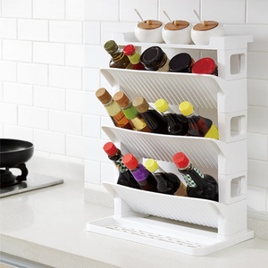 <b>Kitchen</b> Multi-layer Plastic Condiment <b>Caddy</b> Organizer Storage Box with Knife Rack 3 Layer Holder Condiment Storage Shelf - Product Image 6