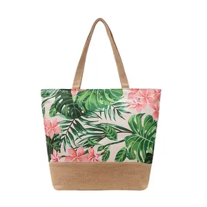 Free Shipping Summer Tropical Plants Printed Canvas Tote Bags Ladies Big Shoulder Casual Women's Beach Bag For Shopping