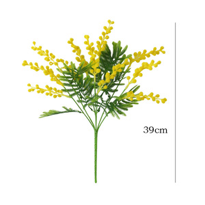 Fleurs artificielles en soie plastique Ice Storm Acacia jaunes à 5 branches Dina et à 7 branches pour la décoration intérieure, les accessoires de mariage et la photographie - Product Image 4