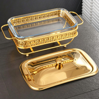 Plat à chafing rectangulaire en verre doré avec brûleur à alcool pour buffet, chauffe-plats pour hôtels, restaurants et banquets, 1,5 L, 2,0 L