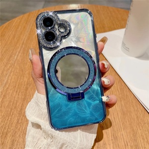เคสโทรศัพท์แบบแม่เหล็กติดขนนกไล่เฉดสีประดับเพชร สำหรับ iPhone 16ProMax 13  แบบกระจกแต่งหน้าเคลือบเงา 14/15pro  เคสนิ่มสำหรับสาวๆ - Product Image 6