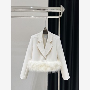 New Fashion <strong>Trend</strong> Silhouette Lace-up Two Pieces Women Set Patchwork Suit Jacket Plus High Waist Short Skirt Suit With Fur - Product Image 5