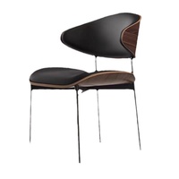Chaise de Salle à Manger Minimaliste Italienne Noire, Style Nordique Moderne avec Dossier, Tabouret Épaissi Wabi-Sabi en Métal pour Cuisine