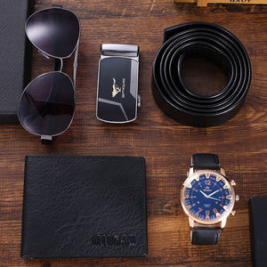 Luxury Trend Men Watch Set 4pcs cintura in pelle portafoglio occhiali da sole orologi al quarzo Set regalo regalo di moda <span class=keywords><strong>per</strong></span> <span class=keywords><strong>marito</strong></span> papà amico - Product Image 2