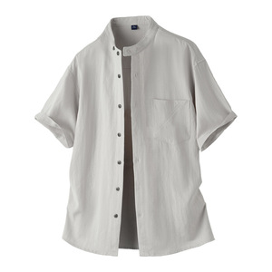 Chemises en lin pour hommes de qualité supérieure, personnalisées, <span class=keywords><strong>col</strong></span> <span class=keywords><strong>Mao</strong></span>, manches courtes, décontractées, respirantes, vente en gros TT - Product Image 6