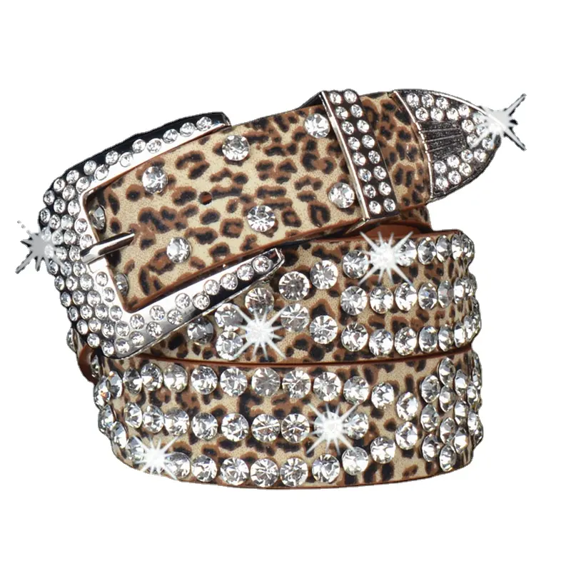 BB Simon-cinturones de cuero brillantes para mujer, con diamantes de imitación, estilo vaquero occidental
