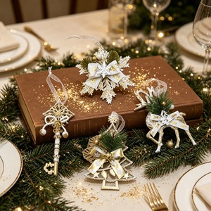 Wholesale Gold <b>White</b> <b>Christmas</b> Hanging Ornament Set Elegant Key Reindeer Snowflake Shape Xmas <b>Tree</b> Decoration - Product Image 6