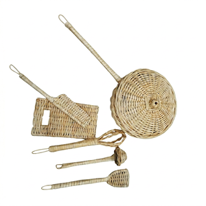 Ensemble d'ustensiles de cuisine en rotin faits à la main, paniers de rangement naturels tissés, style rustique - Product Image 1