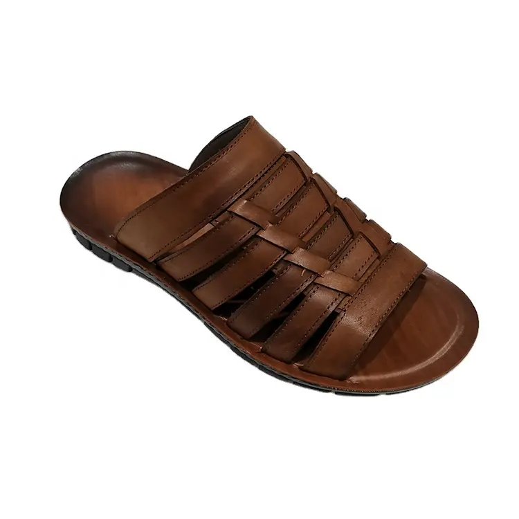 Pantufas masculinas de couro genuíno, nova, casual, masculina, para praia, ao ar livre, antiderrapantes