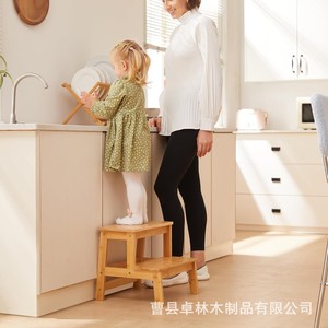 Taburete elevador infantil de madera para uso transfronterizo, silla escalera de madera maciza de doble uso para interiores con dos y tres peldaños, escalera - Product Image 3