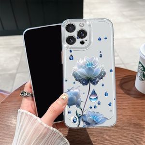 Custodia Protettiva Antiurto in TPU con Stampa Lusso Fiore di Loto Blu per iPhone 8 <span class=keywords><strong>X</strong></span> Xr Xs 11 12 13 14 15 16 17 Pro Max - Product Image 5