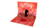 Kartu Ucapan Cinta Romantis 3D Pop Custom Harga Terjangkau, Seni Kertas Berkualitas Tinggi, Cetak Digital, Mawar Merah, Siluet Pasangan, Hari Valentine
