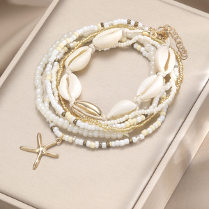 Mode été plage or coquille <span class=keywords><strong>chaîne</strong></span> perlée multicouche bracelets <span class=keywords><strong>de</strong></span> <span class=keywords><strong>cheville</strong></span> femmes Boho étoile <span class=keywords><strong>de</strong></span> mer <span class=keywords><strong>cheville</strong></span> Bracelets pieds nus bijoux pour cadeaux - Product Image 2