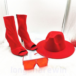 Bolso de mano mate de PVC para mujer, a la moda, bolsas coloridas de gelatina y Sandalias de tacón alto, conjuntos de sombreros fedora - Product Image 1