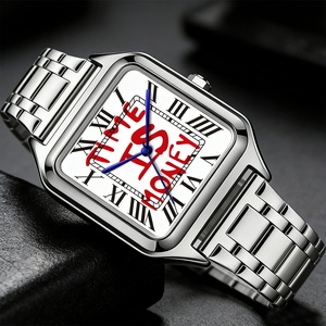 TIME IS MONEY Montre pour homme en acier inoxydable avec cadran carré, montre de luxe pour homme, montre à quartz numérique romaine, étanche - Product Image 5