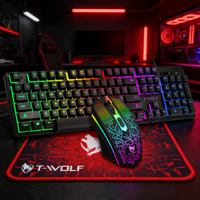 Clavier et souris filaires éclairés 3-en-1 TF31 pour PC Windows, joueurs, ordinateur de bureau, ordinateur portable, noir, haute qualité