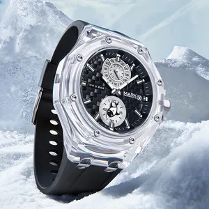 Fashion Chronograph Sport Men Watches Luxury Acrylic Transparent case 3ATM Waterproof Male quartz watch