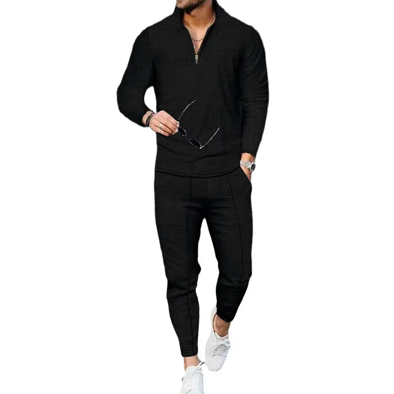 Новое поступление, весенний Мужской комплект с рубашкой, однотонный мужской спортивный костюм, комплект из двух предметов с брюками