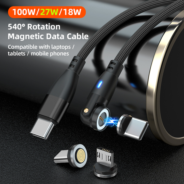 Wholesale PD 100W Magnetic Charging Cable 540 Degree Micro  Type c to Android I-product Fast Charging Magnetic Usb Cable