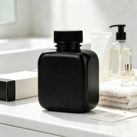 Flacon de stockage carré en PEHD noir de 130 cc avec petite ouverture, flacon en plastique pour shampoing, sérum capillaire, gel douche, sous-conditionnement