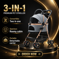 Poussette pliable multifonctionnelle moderne à 4 roues pour animaux de compagnie avec panier de transport séparé, chariot de voyage portable et panier de rangement pour chats