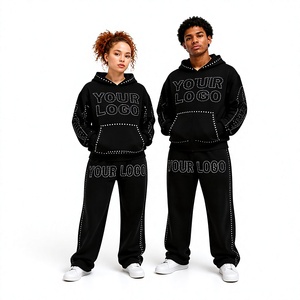 Unisex Sweatsuit Heavyweight Oversized Rhinestone Zip up Hoodie Sets Luxury Rhinestone Women <b>Tracksuit</b> 2 Piece Set For Men - Product Image 1