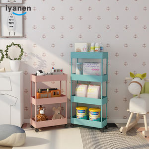 ピンクの<span class=keywords><strong>3</strong></span>層および<span class=keywords><strong>2</strong></span>層の正方形のプラスチックハンドルなしユーティリティモバイルローリングカートサービングホームシェルフ収納ラック - Product Image 6