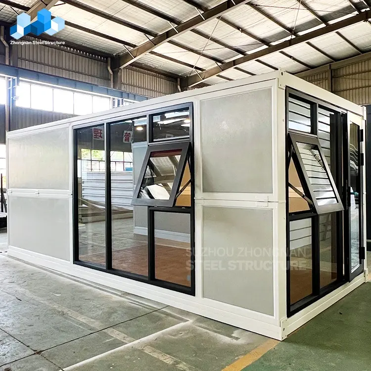 Zhongnan Detachable 20ft mobile luxury glass wall modular fold out container house folding home prefabricated foldable house