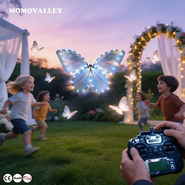Momovalley Realistic LED RC Flying Butterfly Bionic Ornithopter Drone Remote Control Toy for Outdoor Festivals and Stage Shows