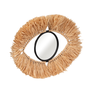 Specchio da Parete a Forma di Occhio con Cornice in Fibra Naturale, Decorazione Boho per Camera da Letto, Soggiorno e Bagno - Product Image 2