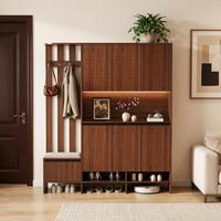 Meuble d'entrée compact pour salon et salle à manger, avec rangement, banc, étagère à chaussures, patères et étagère à LED, design moderne, en bois écologique