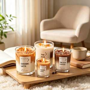 Bougie parfumée au caramel latte, cire de soja, pot en verre, aromathérapie, décoration d'intérieur, style moderne, mèche simple - Product Image 4