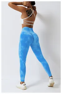 Tie Dyed Seamless High Waist Yoga Pants Women's Tight Running Sports Pants Quick Drying Lifting Fitness Pants Yoga Leggings
